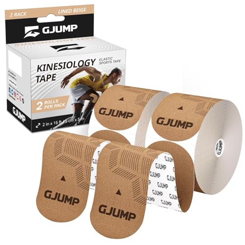 GJUMP Kinesiology Tape, 40 Count Precut Strips 2 Rolls, Original Cotton Elastic Athletic Tape for Muscle Strain Relief & Joint Support, Waterproof & Breathable Sports Tape for Support and Recovery