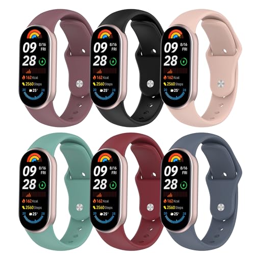KUTEWEU Correa para Xiaomi Band 10 9 8 Strap, Silicona Correas de Repuesto de Ajustable Watchband de Deportivo Pulseras para Xiaomi Band 10/Band 9/Mi 8 Smartwatch Accesorios (6 Piezas)