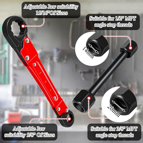 Ponpon Angle Stop Wrench Kit, Plumbing Tools, Angle-on Plumber Wrench for Quick And Hassle-Free Angle Stop And Supply Nut Installations(Red-A) - Image 4