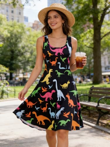 Image of uideazone Women Funny Print Sleeveless U Neck A Line Casual Midi Dress