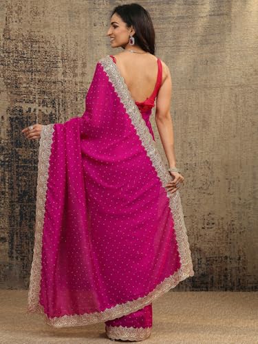 Image of Libas Embellished Silk Blend Saree for Women With Unstitched Blouse Piece | Traditional Saree for Party & Wedding