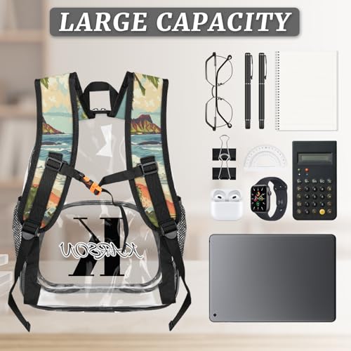 Personalized Small Clear Backpack Stadium Approved Heavy Duty PVC Plastic Custom Ocean Themed Transparent Backpacks See Through Bag with Name, Beach Theme3