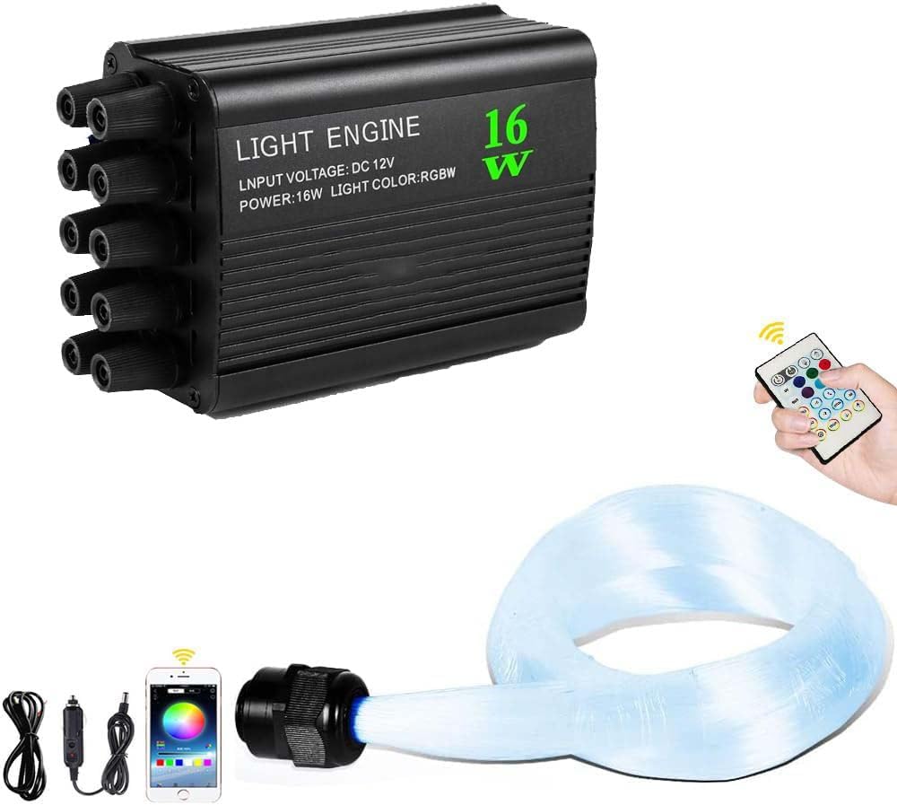 Lámpara de techo de 16 W con efecto cielo estrellado de fibra óptica para auto con 650 piezas * 0,75 mm * 3 m Twinkle Meteor 2 en 1 Modelo Música Sync APP Control para regalos de boda Luces de