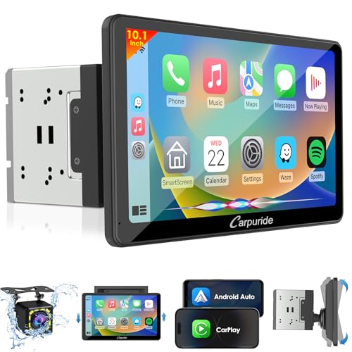 Carpuride Double Din Car Stereo with Wireless CarPlay & Android Auto Car Radio 10.1' Detachable...