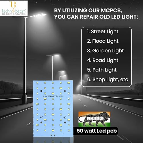 Image of Technobeam 50W LED Plate with Driver for Street Light Repair | Aluminum PCB 1.5mm | 6V 150mA LED Segments | 63V 750mA Driver Included | Durable | Ideal for Street Light Refurbishment, White, Pack of 1