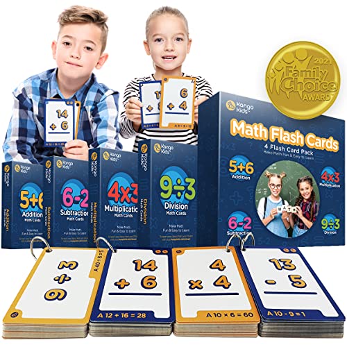 KangoKids Math Flash Cards, Pack of 240 Math Flash Cards for Kids Ages 4-8, Includes Addition and Subtraction Flash Cards, Multiplication Flash Cards & Division Flash Cards for Elementary Aged Kids