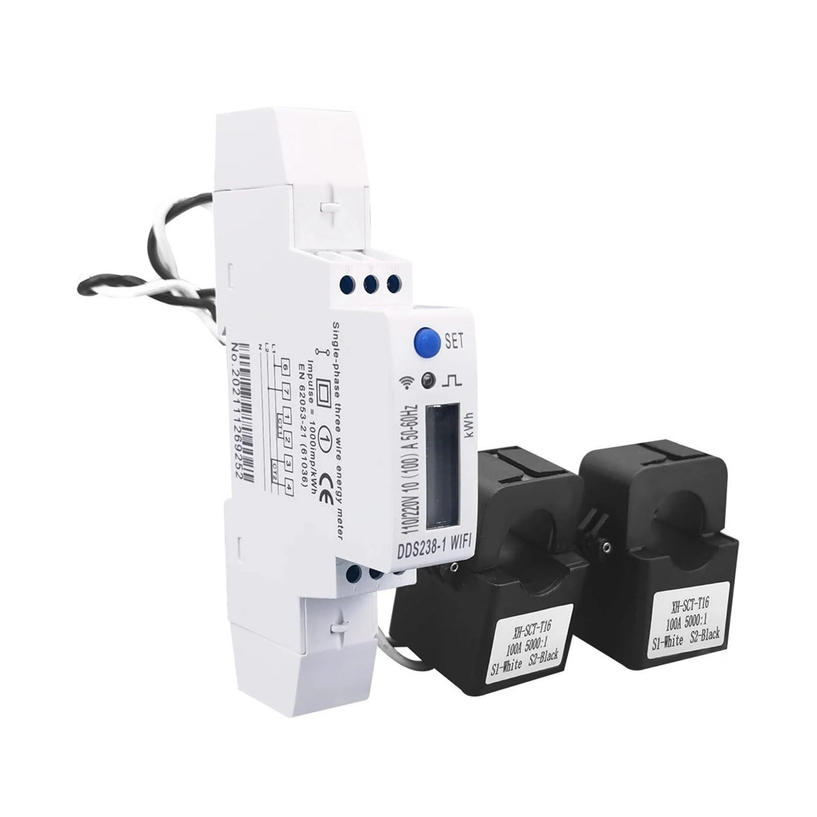 100 A, 18 mm, 2-fazowy, 3 przewody, inteligentny miernik energii, monitor zużycia energii, watomierz 110 V + 110 V, 1 sztuka
