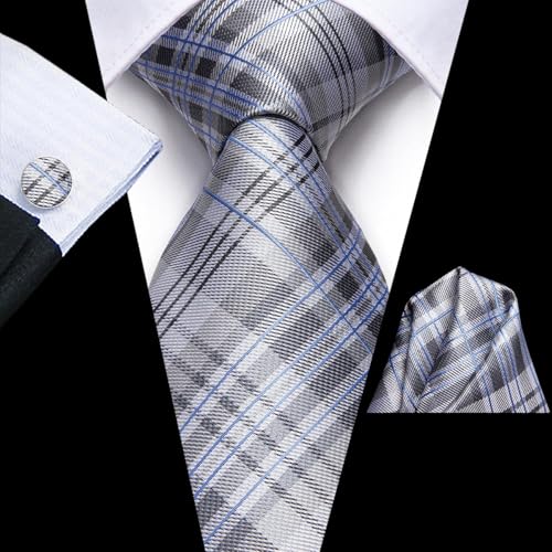 Image of Hi-Tie Men's Silk Ties Formal Woven Classic Necktie Pocket Square Cufflinks Lapel Pin Set Wedding Business