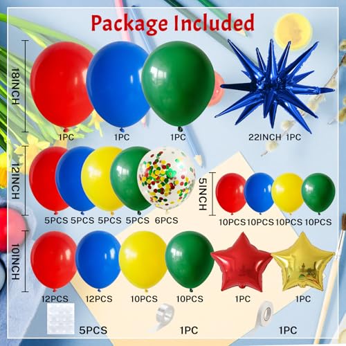 Image of Red Yellow Green Blue Balloon Arch Kit 123Pcs Rainbow Balloons Garland with Star Foil Balloon Cartoon Colorful Birthday Party Balloons for Boys Men Game Baby Shower Carnival Circus School Decorations
