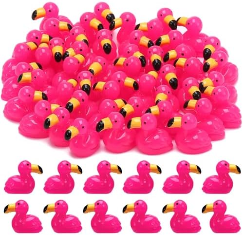 Guiqulai 50 Pcs Mini Flamingo, Resin Animals Tiny Flamingo Mini Ducks Miniature Figures Tiny Resin Animals for Garden Landscape Aquarium Dollhouse Party Decorations