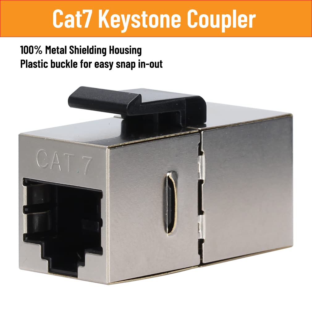 3-portowa płyta ścienna RJ45, 1 x przycisk Cat7 Keystone ze złączem żeńskim do żeńskim i uchwytem na płytę ścienną do systemu kablowego Ethernet (biała, 1 opakowanie)
