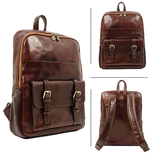 Time Resistance Leather Backpack For Men And Women - Laptop Backpack Up To 15 In - Brown Business Bag - Rucksack #TOP3