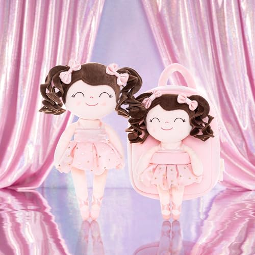 Image of Gloveleya Toddler Backpack Baby Ballerina Girl Gifts Plush Curly Hair Ballet Backpack - Champagne Pink 9 inches