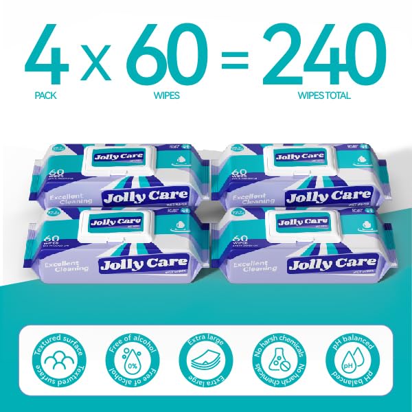 Miniatura 2 de Toallitas húmedas para adultos, toallitas para manos y cuerpo, sin perfume, sin fragancia, sin alcohol, 99% agua pura EDI, 4 paquetes abatibles (240