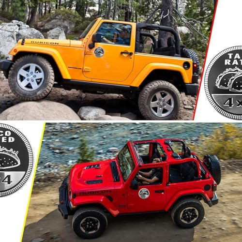 Image of Taco Badge Rated Car Emblem, 4 x 4 Metal Automotive Badge 3D Metal Taco Car Emblems Round Emblem Decals Car Badge Decals Stickers Compatible with Jeep Wrangler Vehicles Trucks SUV Emblems(ZS060)