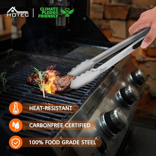 HOTEC Pinze da Cucina in Acciaio INOX,Pinze da Barbecue,Pinza Spaghetti Antiscivolo Manico in Silicone,Sistema di Bloccaggio Intelligente,Set da 2 - immagine 4