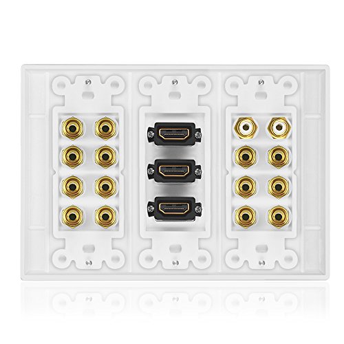 Icespring 3 Gang 7.2 Surround Sound Distribution Home Theater Copper Banana Binding Post Coupler Type Wall Plated For 7 Speakers 2 Rca Jacks For Subwoofers And 3 Hdmi Ports #TOP2