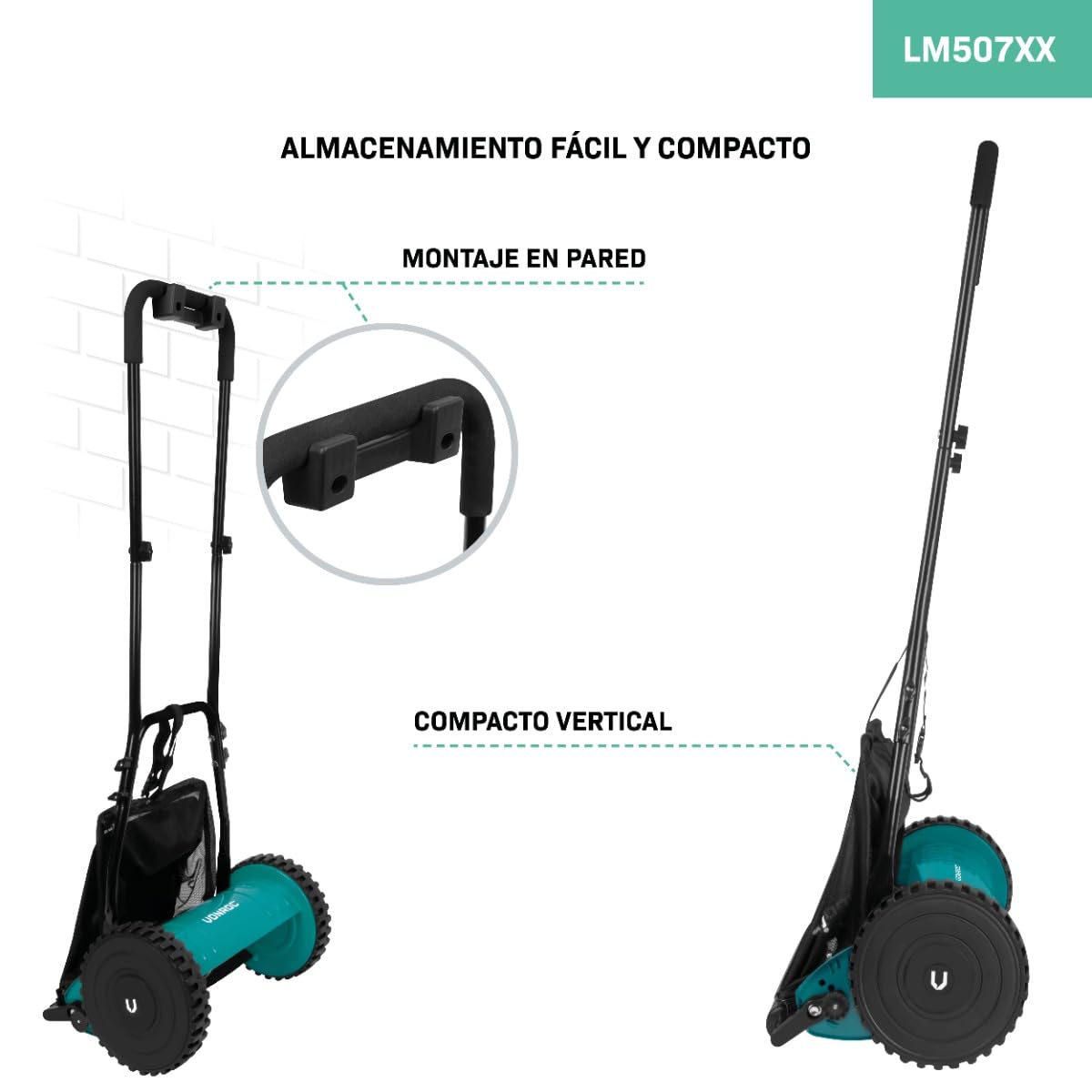 VONROC Cortacésped Manual 30 cm con Cesto de 14L | 30 cm, Acero 65MN y metal, Sin personalización