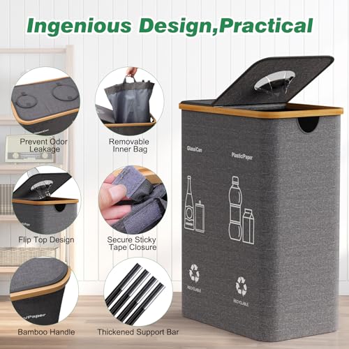 Hotoiq RECYCLING BIN Bin For Kitchen Home,Double Recycle Bin Indoor,33 Gallon 125L Large Recycle Bin With Lid Removable Reusable Inner Bag, Collecting Bottles Can Glass Plastic Metal Waste thumb #2