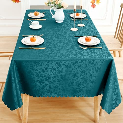 Image of Smiry Rectangle Table Cloth, Waterproof Heavy Duty Vinyl Tablecloths, Wipeable Washable Table Cover for Kitchen and Dining Room (Emerald Green, 60 inch X 84 inch)
