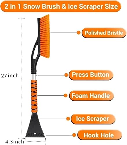 image for PLACHIDAY Snow Brush & Ice Scraper, 27 Inch, Ice Scrapers for Car Wind