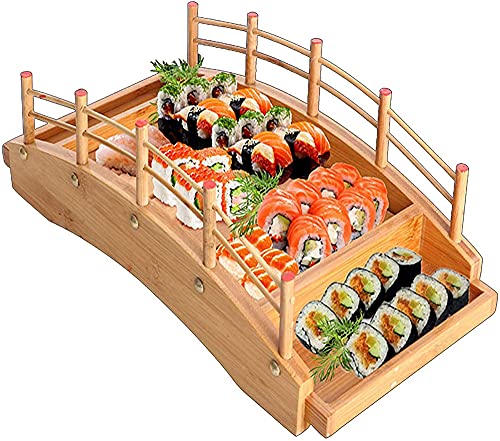 Sushi-Boot aus Bambus, Bambusbogen, Sashimi-Platte und Speiseplatte, Sushi-Brückenboot, Holz-Servierplatte, Brett, Tablett, Boden, zerlegbar