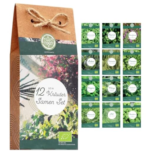 Bio Kräuter Samen Set – 12 Sorten Bio Kräutersamen aus biologischem Anbau, samenfeste Bio Samen für gesunde Küchenkräuter. Bio Kräuterset für Küche, Garten und Balkon. 12er Bio Pflanzensamen Set