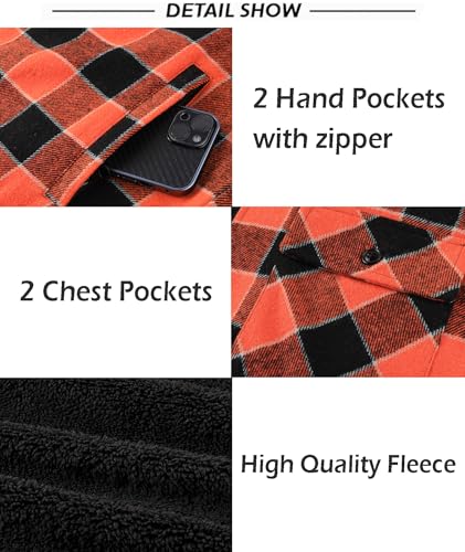 Image of SCODI Mens Flannel Hooded Jacket Fleece Sherpa Lined Zip Up Plaid Hoodies