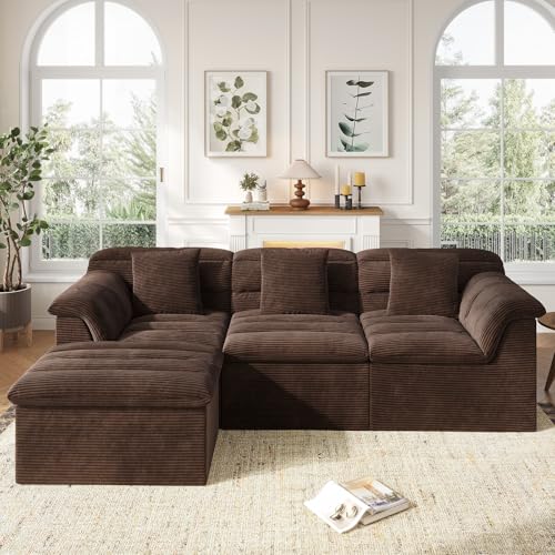 SUNG7 112' Modular Cloud Sectional Couch with Ottoman,...
