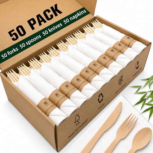 Bamboo Compostable Cutlery Set (50 Pack)
