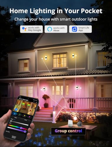 Image of Smart Outdoor Wall Light, RGBCW Porch Light, IP65 Waterproof 2Pack