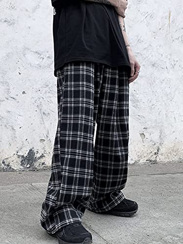 OYOANGLE Men's Plaid Print Drawstring Waist Straight Leg Long Pants with Pocket Y2k Streetwear Cargo Pants3