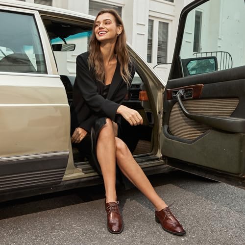 Image of BEAU TODAY Oxford Shoes for Women Leather Brogue Wingtips Dress Shoes | Calskin Upper,Pigkin Lining,Pigskin Insole,Rubber Outsole,Lightweight,Anti-slip,Wear-resistant,Breathable,Black