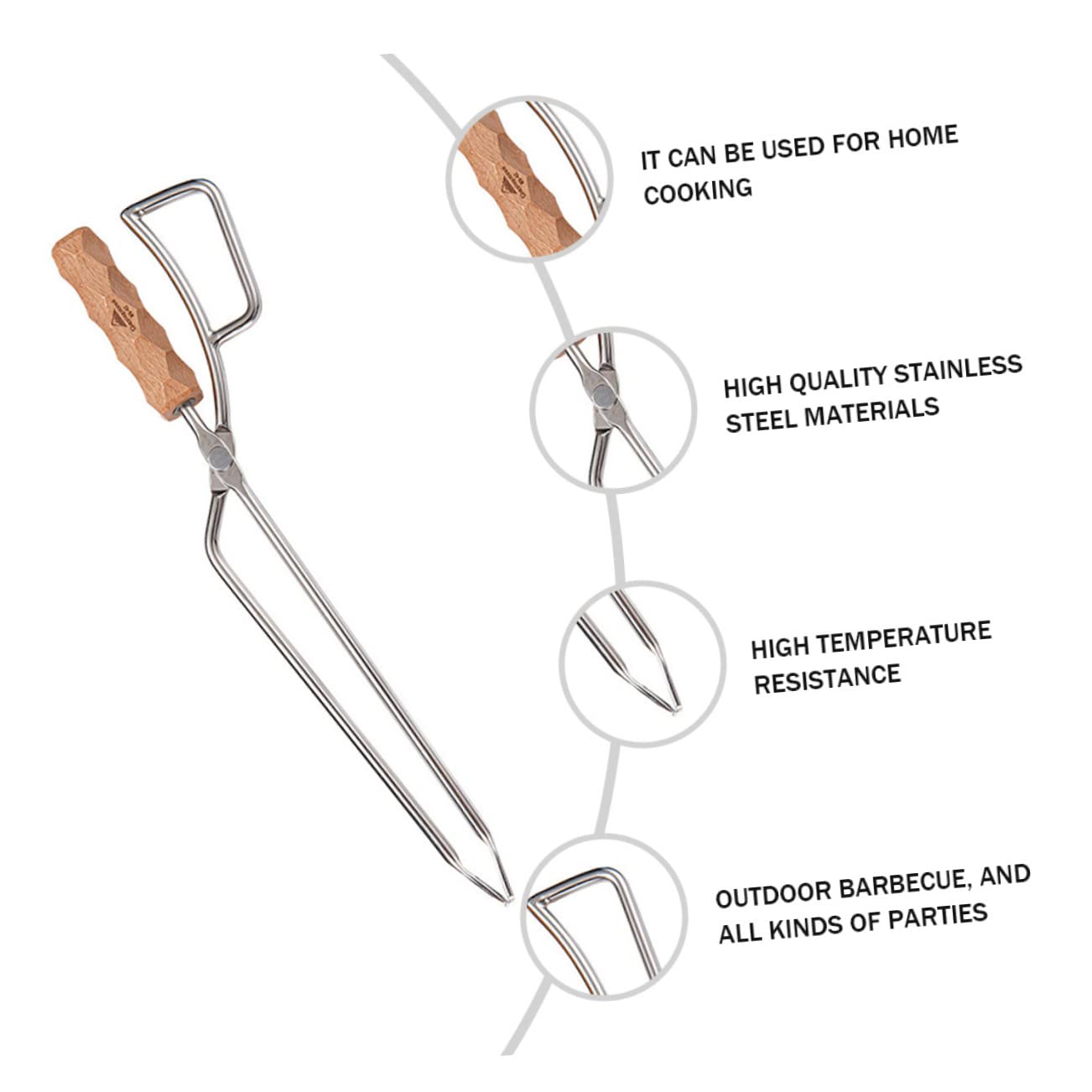 Pinza para Carbón de Acero Inoxidable para Barbacoas de Exterior | Color Plata, Resistente a Altas Temperaturas, Práctica para Leña y Reuniones al Aire Libre