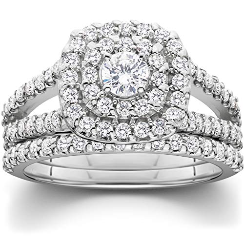 Pompeii 1 1/10ct Cushion Halo Diamond Engagement Wedding Ring Set 10K White Gold Carat - Size 7
