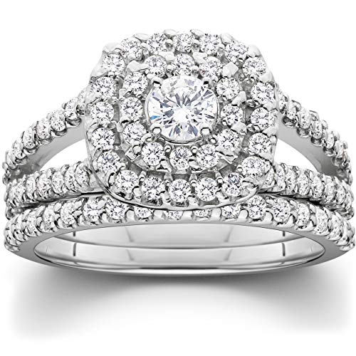 1 1/10ct Cushion Halo Diamond Engagement Wedding Ring Set 10K White Gold - Size 9.5