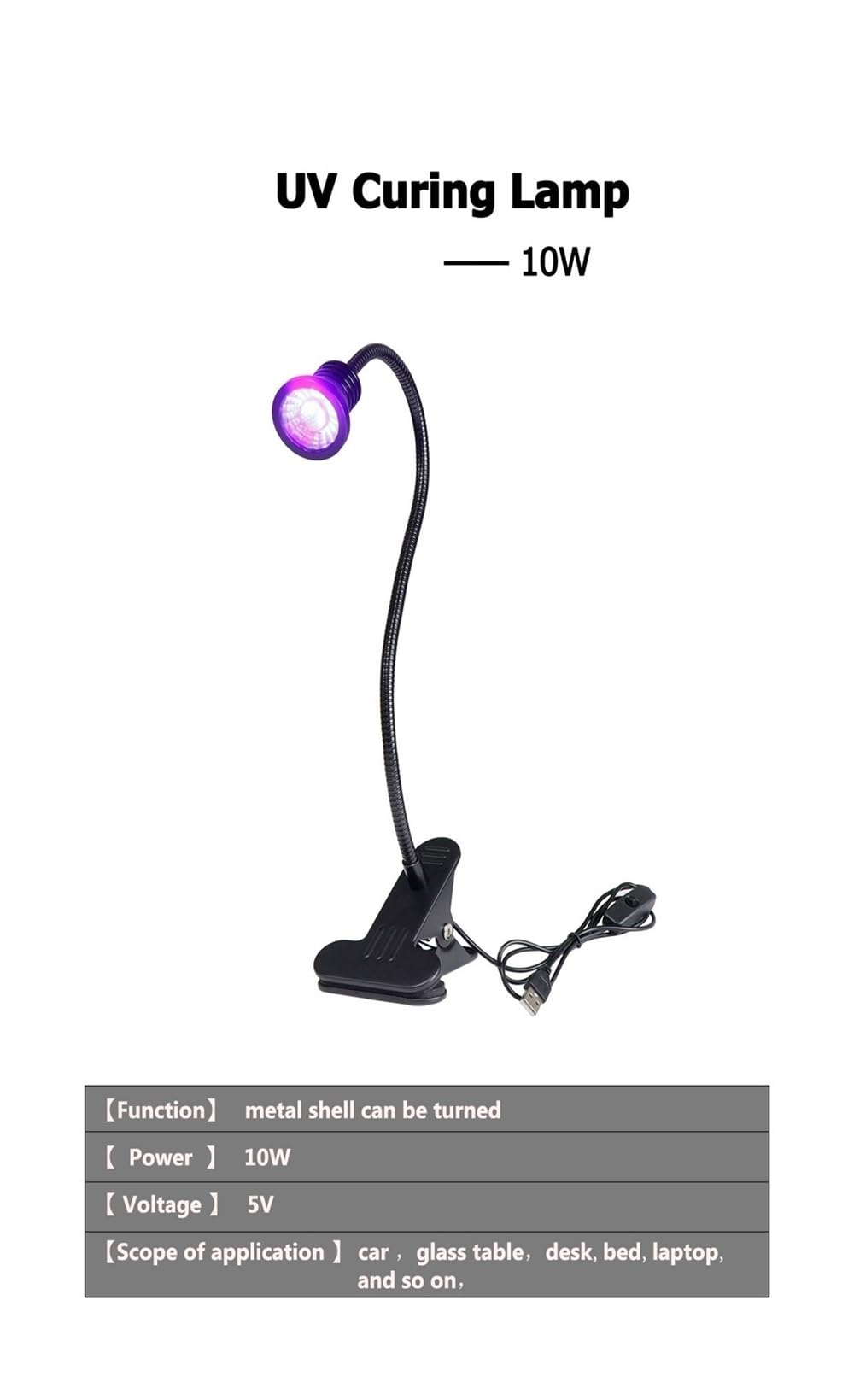 UV-Härtungslampe, 10W Led Uv Lichter Lampe Uv Schreibtisch Lampe Mini Uv Gel Aushärtung Licht Nagel Trockner for Uv Led Diy nail art Bargeld Medizinische Detektor(365nm)