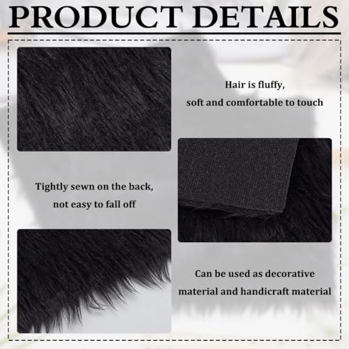 BENECREAT 2Pcs Black Faux Fur Fabric, 25x25cm Soft Plush Shaggy Squares Pre-Cut Craft Fur Fabric for Gnome Crafts Costumes - Image 4