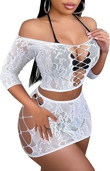 Womens Lingerie Set Fishnet BabyDoll Bodysuit Sexy Nightwear