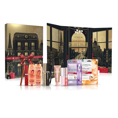 L'Oréal Paris Calendario de Adviento para 12 días 2025, 12 productos icónicos para maquillaje, cuidado de la piel y cuidado del cabello de L'Oréal Paris.