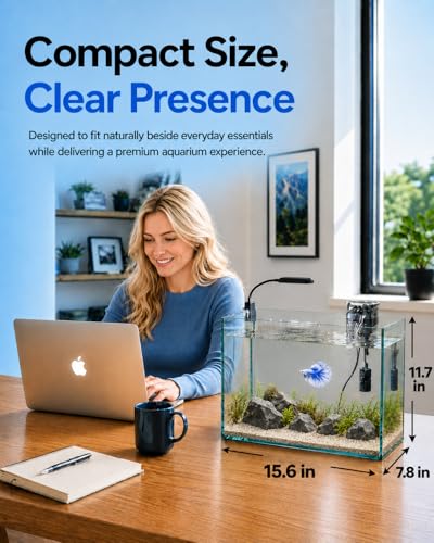 Image of 5-Gallon Ultra-Clear Glass Fish Tank Starter Kit, LED Light, Reusable 3-Stage Filter, Lid, Easy Maintenance Rimless Aquarium for Betta and Small Fish