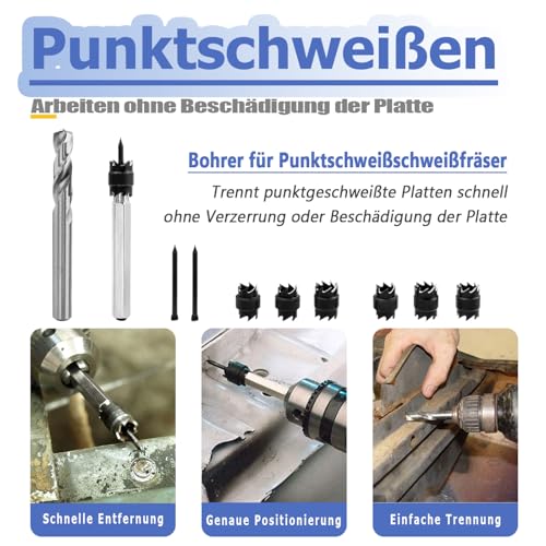 Mesee 10 Stück Punktschweißschneider-Set, 3/8 & 5/16 Schweißpunktbohrer, HSS Doppelseitige Schweißpunktfräser, Plattentrenner für Bohrmaschine, Schweißen, Autokarosseriearbeitswerkzeug
