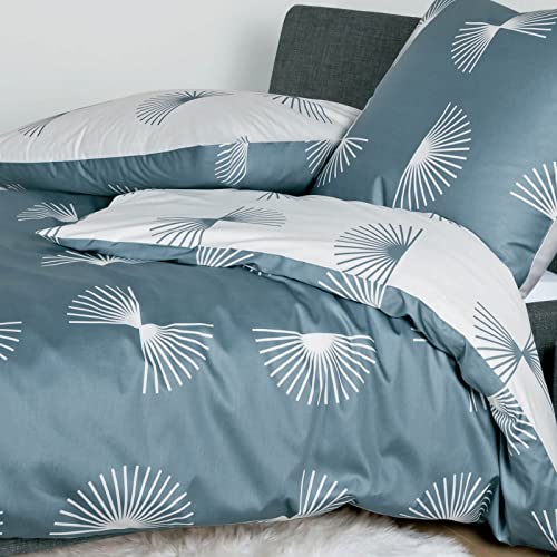 Foto von Janine Mako-Satin Bettwäsche J. D. 135x200 cm + 80x80 cm blaugrün