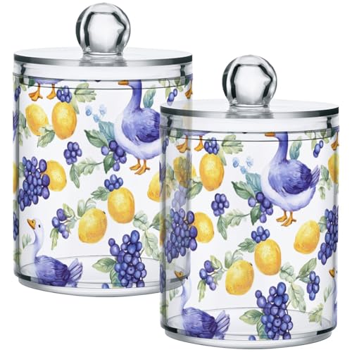 Gredecor 2 Pack Qtip Holder Clear Berry Goose (3) Apothecary Jars with Lids Acrylic Bathroom Jars Vanity Countertop Canister Storage Organizer for Cotton Ball,Swabs,Pads,Floss