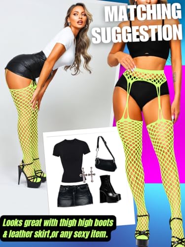 Image of EHSUYAB Women Sexy Fishnet Tights, Cutout Suspender Pantyhose Stockings Lingerie, Music Festival Rock Rave Outfits Party Club