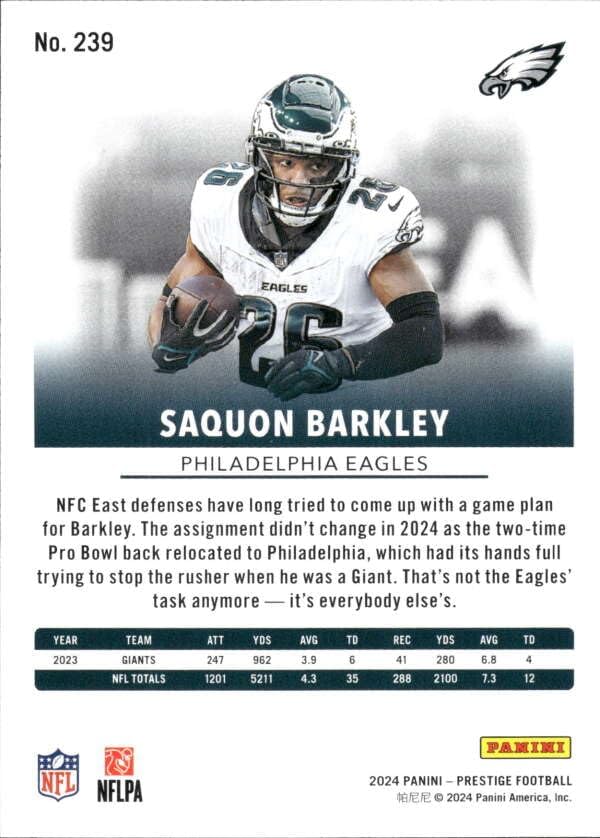 2024 Panini Prestige #239 Saquon Barkley Philadelphia Eagles Official NFL Football Card in Raw (NM or Better) Condition
