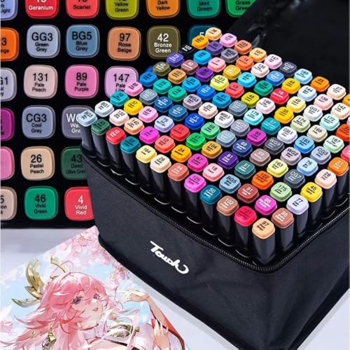 Conjunto de Canetinhas Marcador Permanente Canetas para Colorir Touch com Ponta Dupla para Desenhos Profissional e Escolar com Duas Pontas Hidrográficas com Estojo para Transporte Touch (24)
