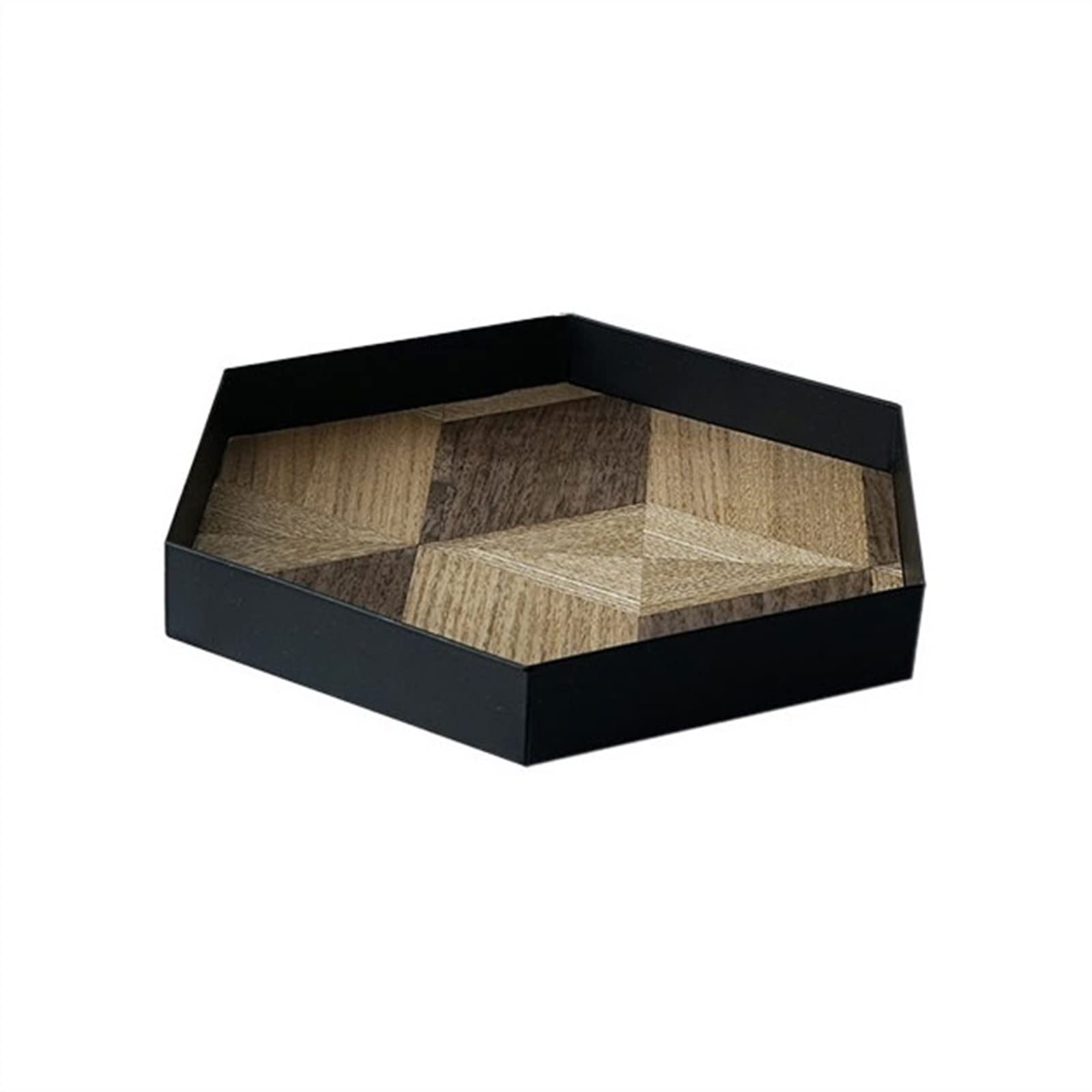 Plateau De Rangement en Bois Plateau De Service À Thé en Fer Plateau De Rangement De Bureau Plateau De Service De Table Hexagonal Plateau De Nourriture (Petit)