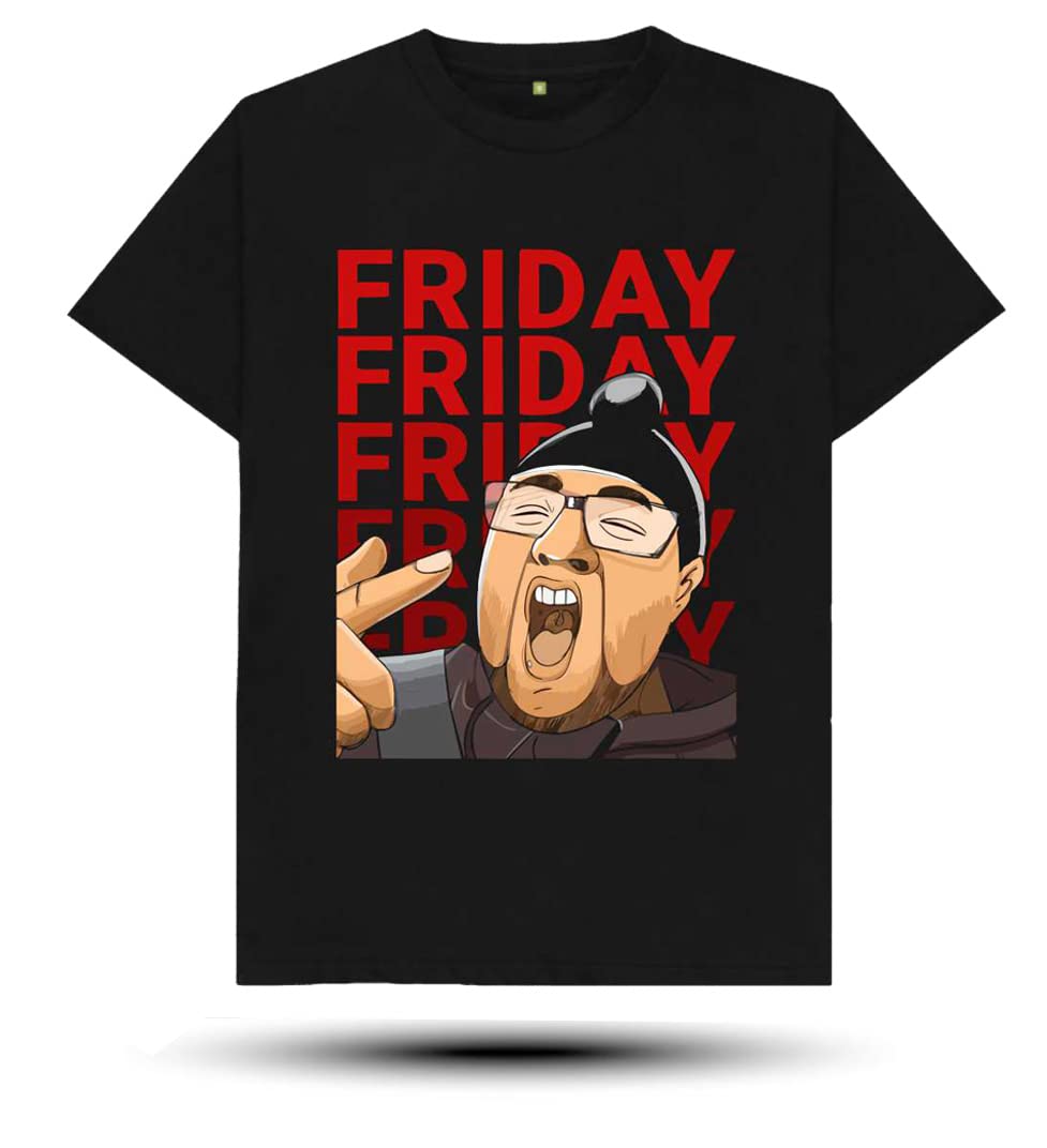 ME VENTURES� T-Shirt for Men Women Half Sleeve Regular Fit Round Neck Black |Pure-Cotton| Friday Ahh (XXL)