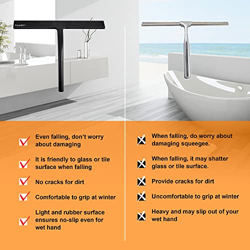 Image of Shower Squeegee for Glass Doors 10 inch - All Purpose Squeegee for Window Bathroom Glass Mirror Bathroom Tile with Suction Cup Hooks - (Black)